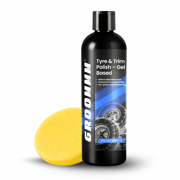 Groommm Tyre & Trim Polish 250ML with Applicator Pad | Restore Tyres & Trim at Home