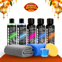 Groommm Complete Car Care Kit – Car Wash Shampoo, Windshield Washer, Dashboard Polish, Tyre & Trim Gel, Exterior Polish + 350/600 GSM Microfiber Cloth Combo