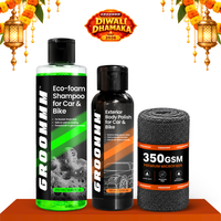 Groommm Car Wash Shampoo 250ml + Exterior Body Polish 100ml with 350 GSM Microfiber Cloth