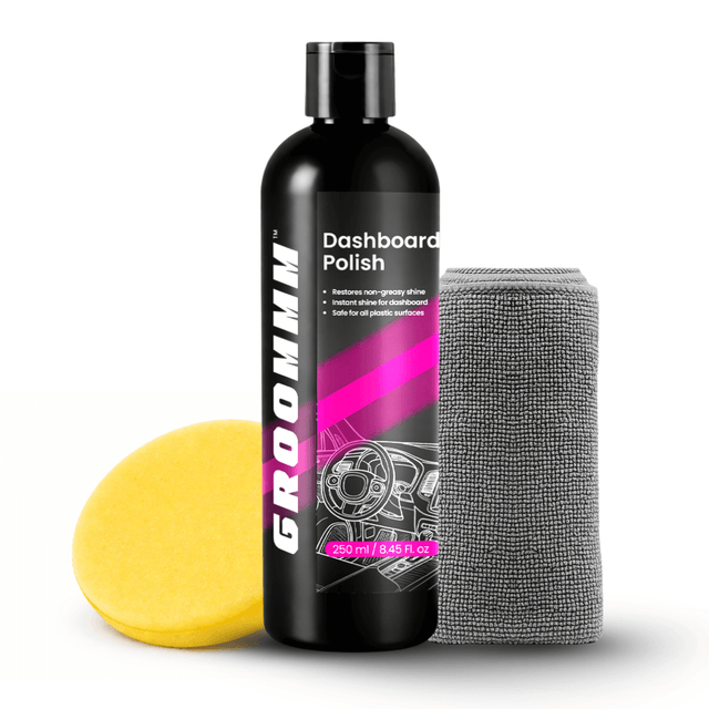 GROOMMM DASHBOARD POLISH 250ML + APPLICATOR PAD + 350GSM CLOTH