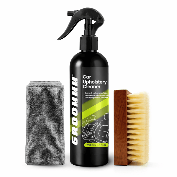 Groommm Car Upholstery Cleaner 250 ML with Brush & 350 GSM Microfiber Cloth