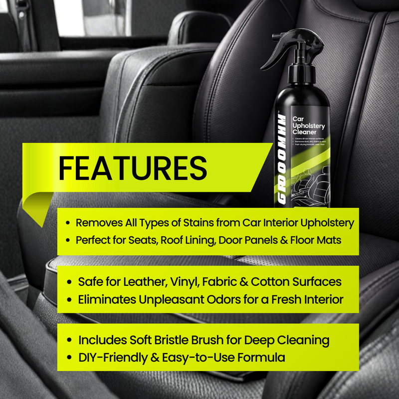 Groommm  Car Upholstery Cleaner 250 ML with Brush & 350 GSM Microfiber Cloth