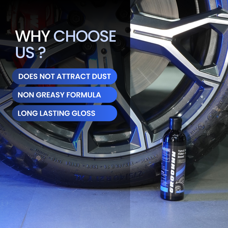 Groommm Tyre & Trim Polish 250ML with Applicator Pad | Restore Tyres & Trim at Home