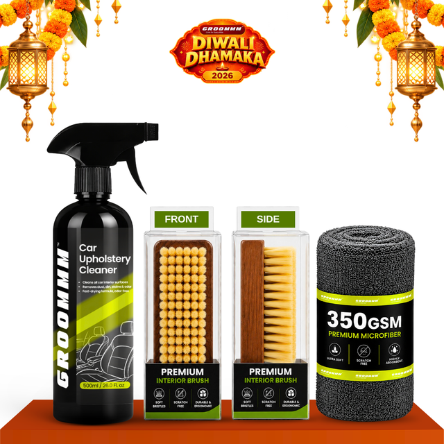 Groommm Car Upholstery Cleaner 500ml with Brush & 350 GSM Microfiber Cloth