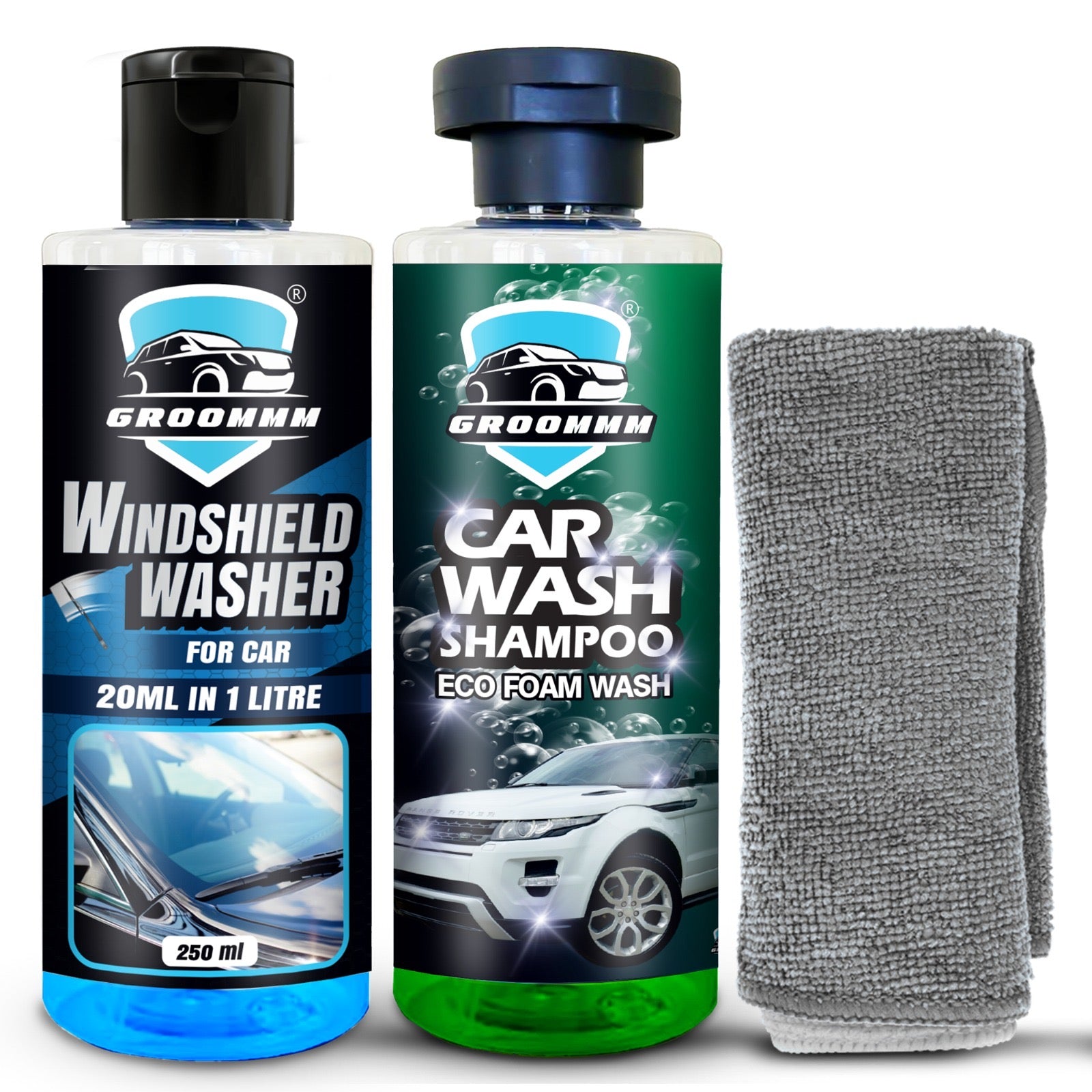 Groommm Car Shampoo 250ml + Windshield Washer 250ml – Complete Car Cleaning & Glass Care