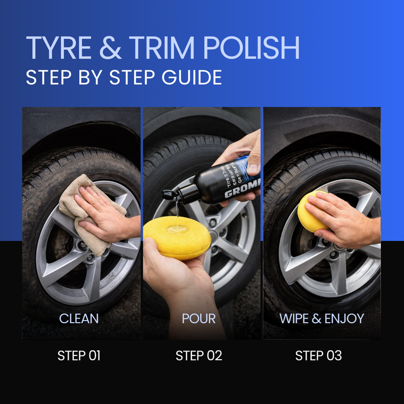 Groommm Tyre & Trim Polish 250ML with Applicator Pad | Restore Tyres & Trim at Home