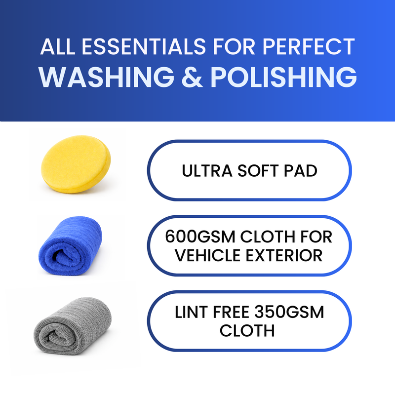 Three cleaning cloths with labels on a blue and white background