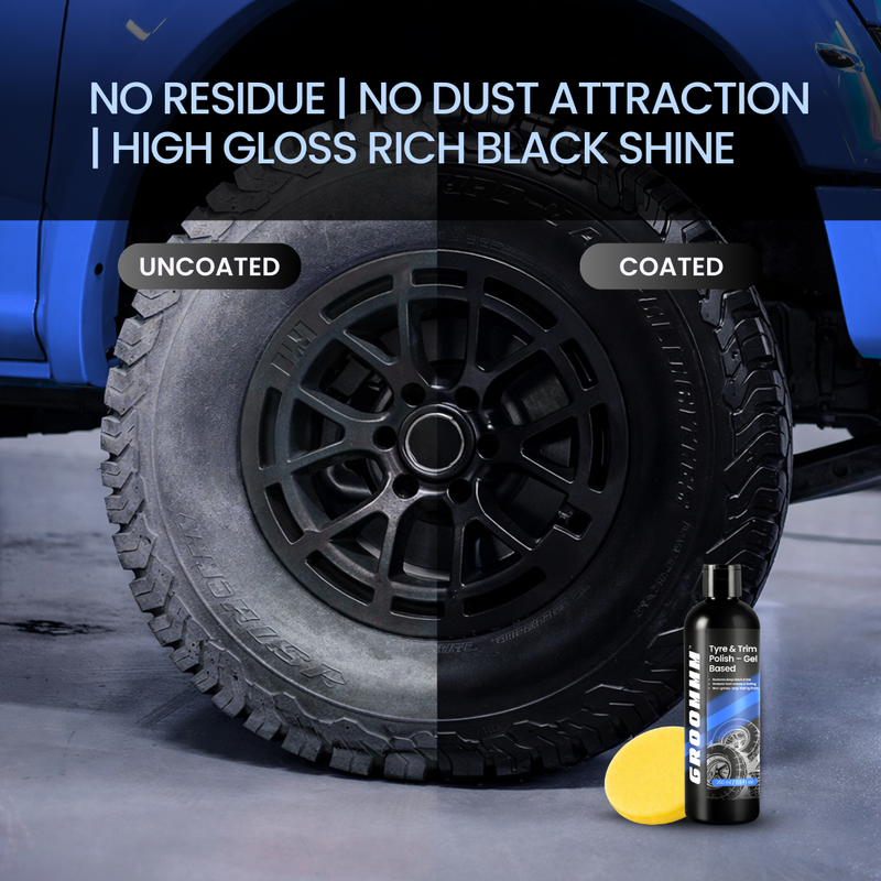 Groommm Tyre & Trim Polish 250ML with Applicator Pad | Restore Tyres & Trim at Home
