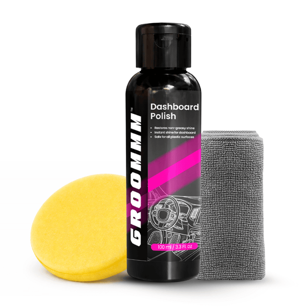 Groommm Dashboard Polish 100ML + APPLICATOR PAD  + 350GSM CLOTH