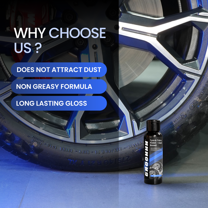 Groommm Tyre & Trim Polish 100ML with Applicator Pad | Restore Tyres & Trim at Home