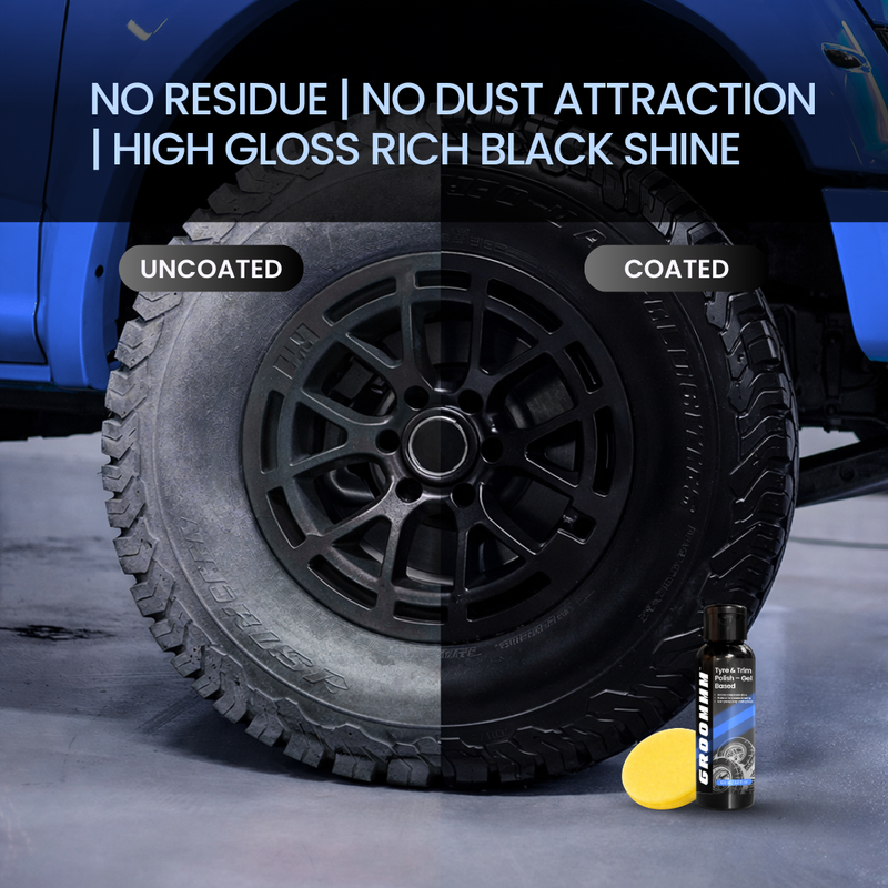 Groommm Tyre & Trim Polish 100ML with Applicator Pad | Restore Tyres & Trim at Home