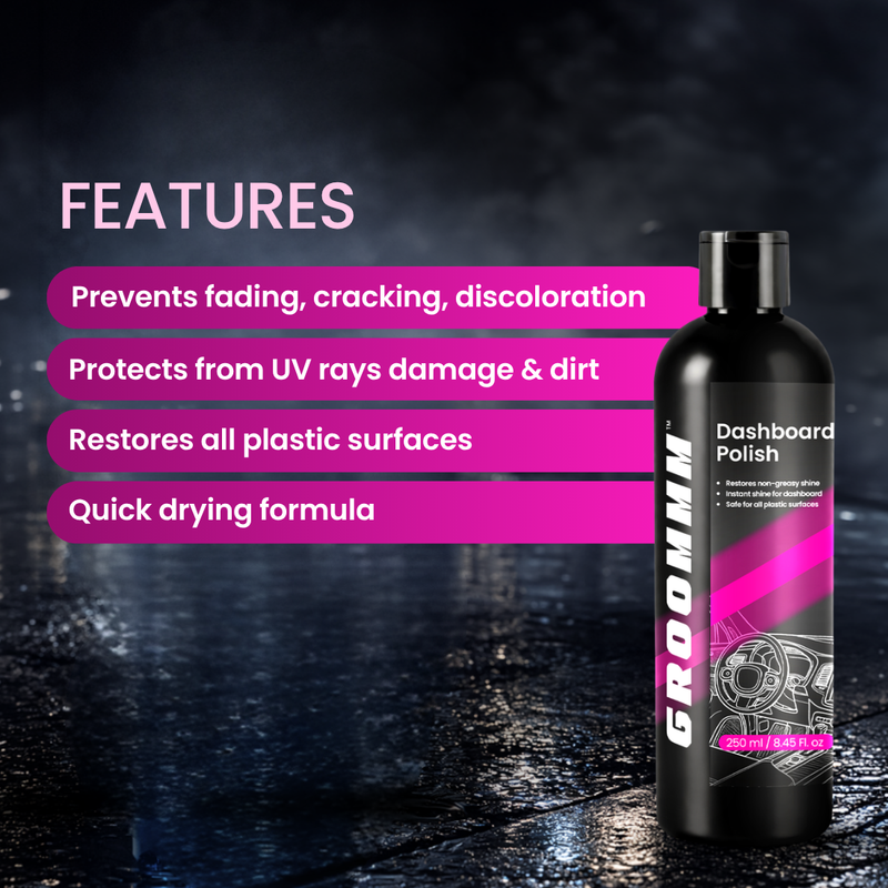 GROOMMM DASHBOARD  POLISH 250ML  + APPLICATOR PAD  + 350GSM CLOTH