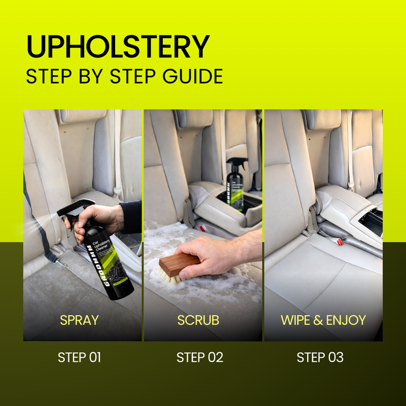 Groommm Car Upholstery Cleaner 500ml with Brush & 350 GSM Microfiber Cloth