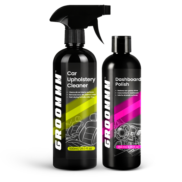 Groommm Interior Maintenance Kit | Dashboard Polish + Upholstery Cleaner | Complete Car Interior Cleaning & Protection Combo