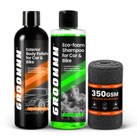 Groommm Exterior Body Polish 250ml + Car Wash Shampoo 250ml with 350 GSM Microfiber Cloth | Car & Bike Wash & Polish Combo | High Gloss Exterior Detailing Kit