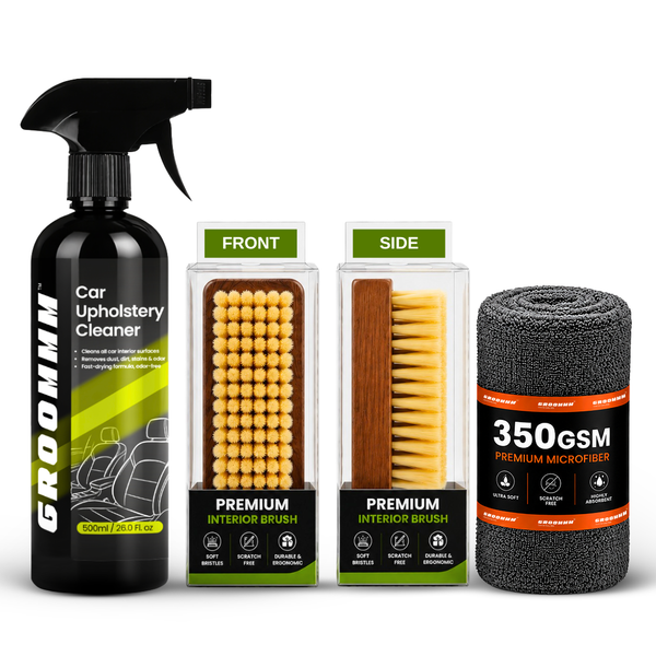 Groommm Car Upholstery Cleaner 500ml with Brush & 350 GSM Microfiber Cloth