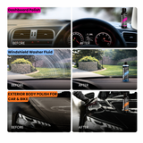 Groommm Complete Car Care Kit – Car Wash Shampoo, Windshield Washer, Dashboard Polish, Tyre & Trim Gel, Exterior Polish + 350/600 GSM Microfiber Cloth Combo