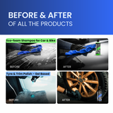 Groommm Complete Car Care Kit – Car Wash Shampoo, Windshield Washer, Dashboard Polish, Tyre & Trim Gel, Exterior Polish + 350/600 GSM Microfiber Cloth Combo