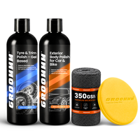 Groommm Tyre Polish + Exterior Body Polish Combo WITH APPLICATOR PAD & 350 GSM MICROFIBER CLOTH  | Restore Your Car Paint & Tyres at Home