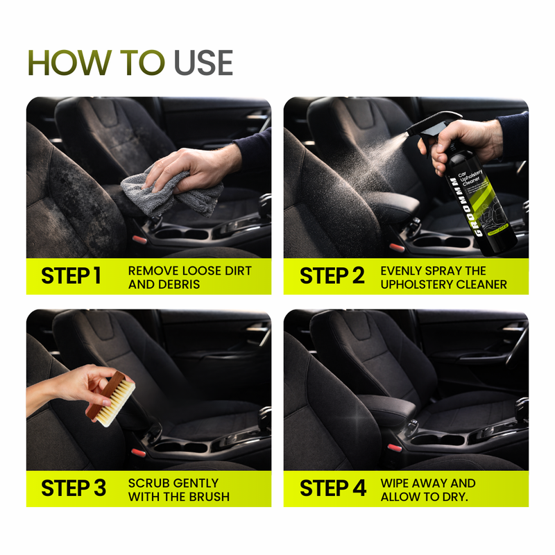 Groommm Car Upholstery Cleaner 500ml with Brush & 350 GSM Microfiber Cloth
