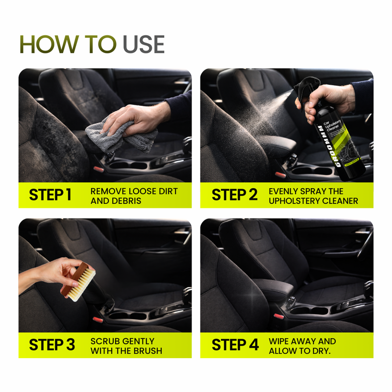 Groommm  Car Upholstery Cleaner 250 ML with Brush & 350 GSM Microfiber Cloth
